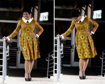 SUNSHINE Long Sleeve Dress; African clothing, African Ankara Dress; African Dress; African Dress; African Clothing; African Dashiki