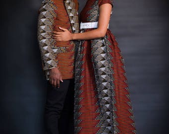 African clothing, Couple Outfit, Blazer For Him, Dress For Her, African Print Blazer and Long Dress; African Skirt; African Ankara Dashiki