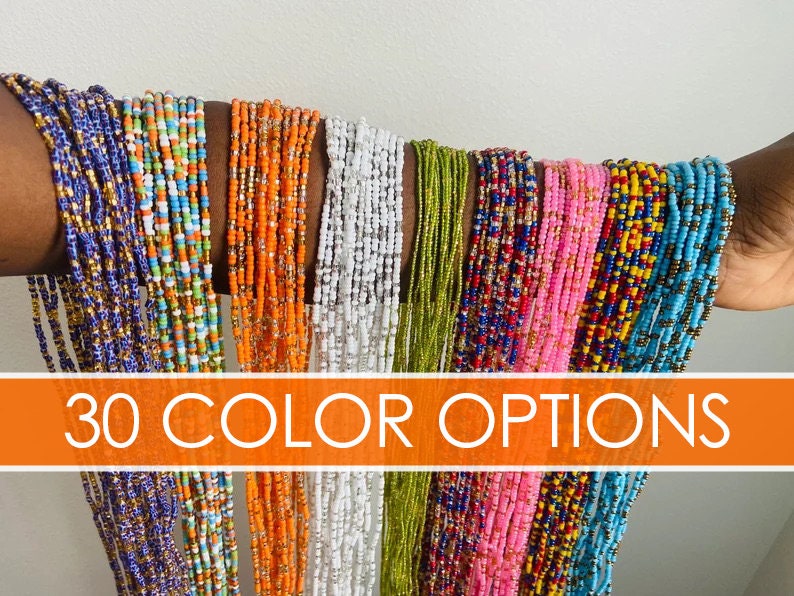Threaded TIE On Waist Beads, Waist Beads, Waist Beads for weight loss, Africa Waist Beads, Length 45”-50”. FAST Delivery