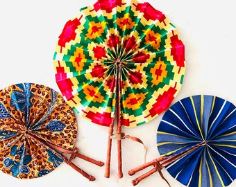 African Hand fan, Africa fan, Ankara print, African print fans with leather handles, Ghana Kente fan, handmade fan, Beach fold fan