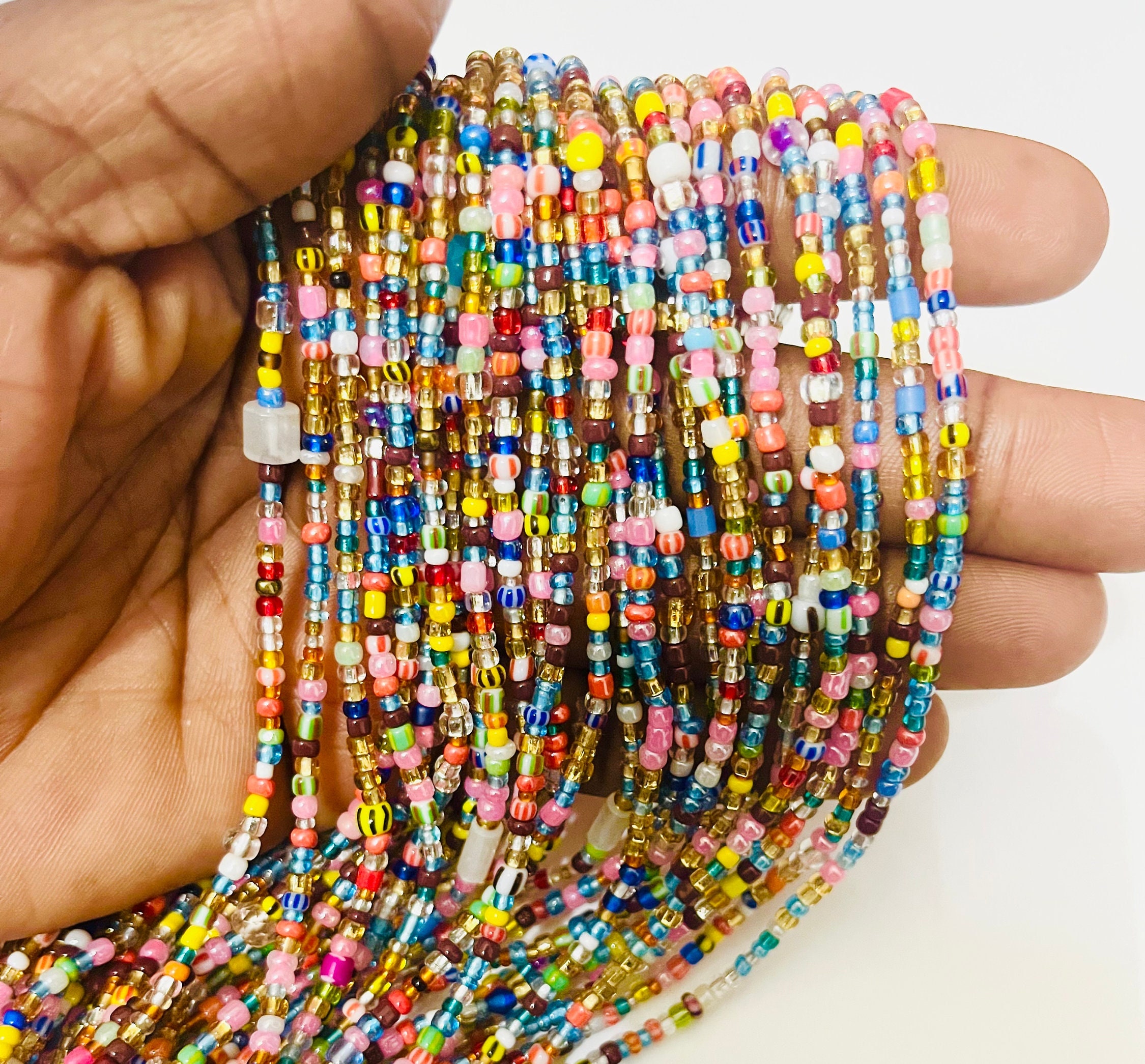 2871 Cotton Woven Beaded Waist Designer Vintage Multicolored Girl Teen 10Pcs/set girls jewelry random color contrasting color mix  main image 2