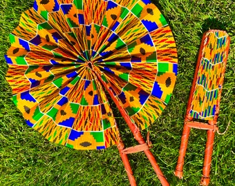 Large Hand fans, Fan Ankara print, African print fans with leather handles, Ghana Kente fan, handmade fan, Beach fold fan FAST SHIPPING