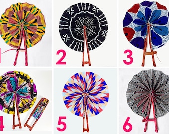Sale !! African Print Fan/ African Print Folding Hand Fan/ Handmade Leather and African Print Fan/ Small, FAST SHIPPING, Juneteenth
