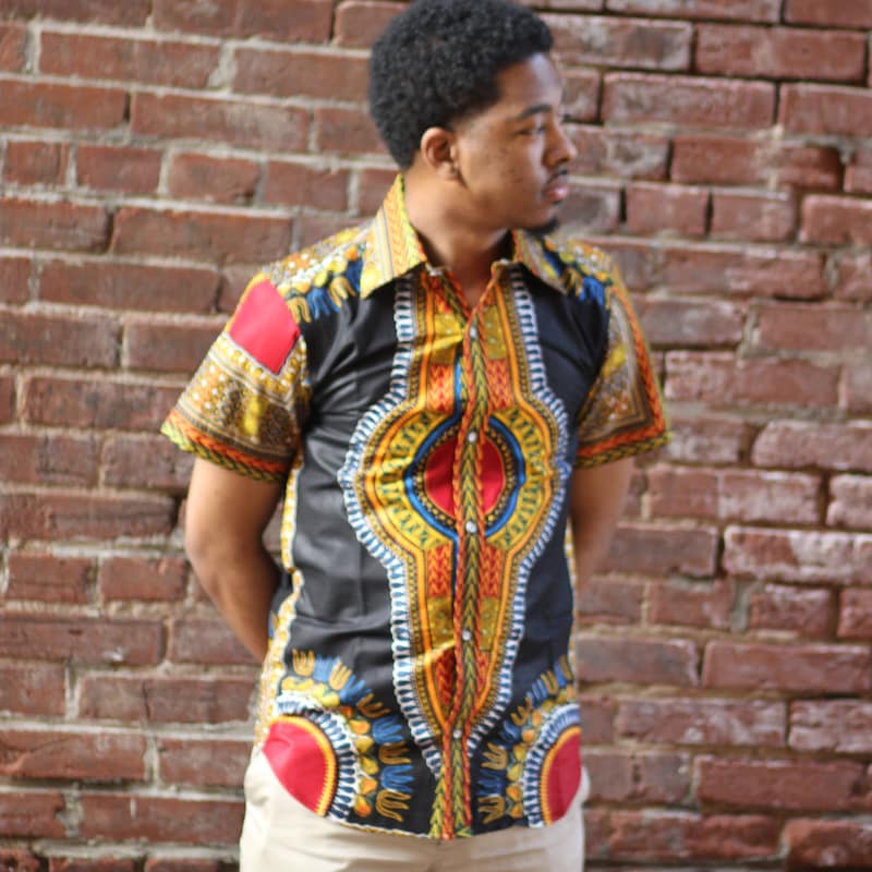 Men’s Formal Dashiki Dress Shirt (Black)