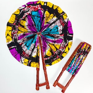 African Hand fan, Fan Ankara print, African print fans with leather handles, Ghana Kente fan, handmade fan, CHRISTMAS SALE!!!