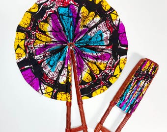 Afrikanischer Handfächer, Fächer Ankara Druck, Afrikanischer Druckfächer mit Ledergriffen, Ghana Kente Fächer, handgefertigter Fächer, WEIHNACHTSVERKAUF!!!