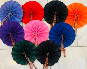 Solid Color Hand fans, Africa fan , Ankara print, African print fans with leather handles, Ghana Kente fan, handmade fan, FAST SHIPPING