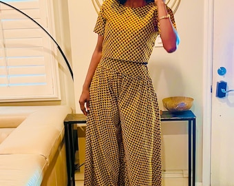 Ankara 2 piece skater wide leg pants and crop top, African 2 piece suit, African wax 2 piece top and pants, African dress, Ankara dress