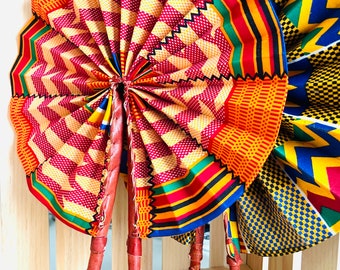 African Hand fan, Africa fan, Ankara print, African print fans with leather handles, Ghana Kente fan, handmade fan, Beach fold fan