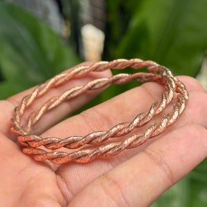 Solid Copper Twisted Wire Bangles Set of 2, Pure Copper Stacking Bracelets