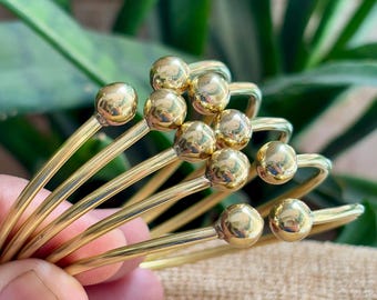 Handmade Brass Ball Bead Bangles: Set of 5 Adjustable Boho Bangles