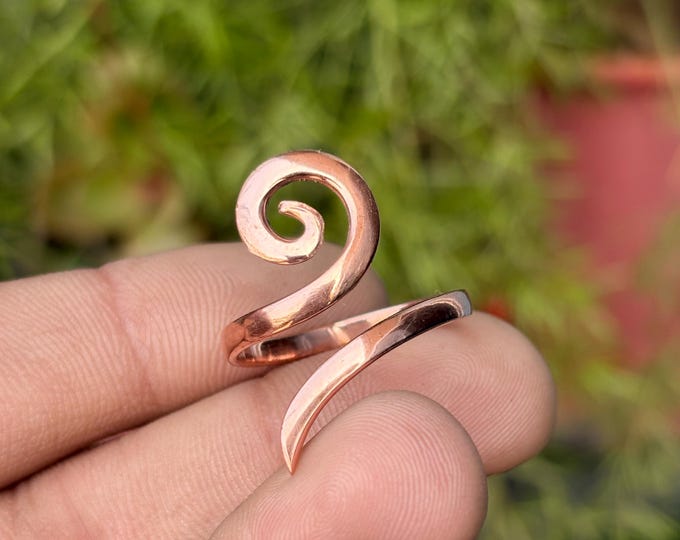 Featured listing image: Handcrafted Copper Spiral Ring – Minimalist Swirl Statement Ring – Boho Adjustable Open Band Jewelry