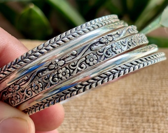 Hinged Mexican Bangle Bracelet Vintage Sterling Silver Size 7