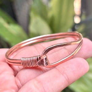 Adjustable Artisan Copper Bangle | Wire Wrapped Loop & Hook Closure