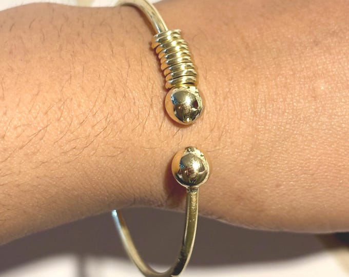 Featured listing image: Minimalist Brass Open Cuff Bangle: Adjustable Ball End Wire Bracelet