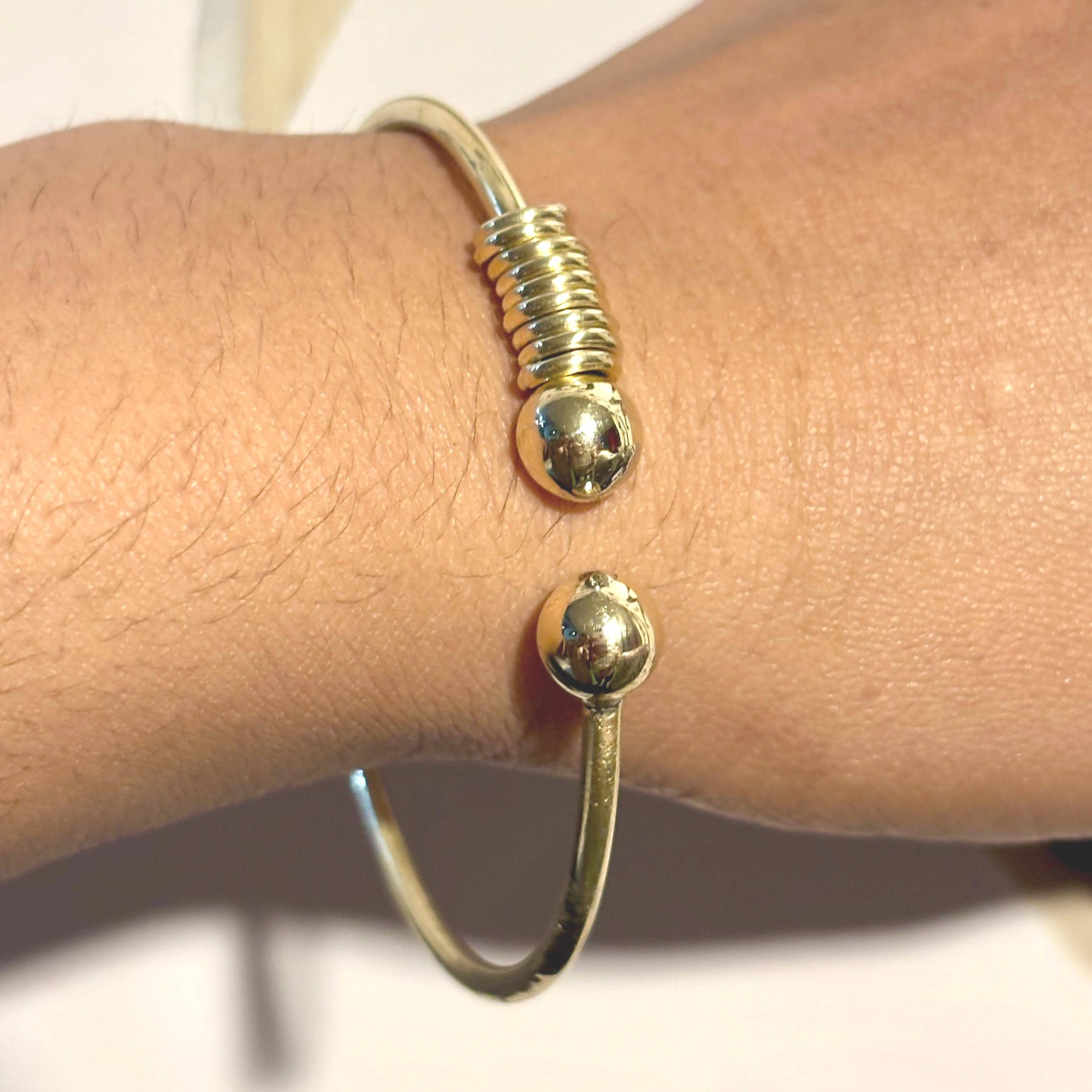 Minimalist Brass Open Cuff Bangle: Adjustable Ball End Wire Bracelet