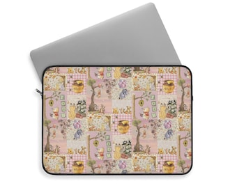 Winnie the Pooh Laptop Sleeve: Floral Pastel Pattern, Plush Interior