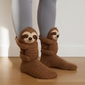 Handmade Crochet Sloth Socks: 3D Knitted Animal Gift product logo
