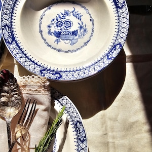 Antique Blue Transferware Bowls - Set of 6 English Ironstone Floral Bowls