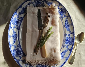 Antike blau-weiße Transferware Servierplatte: Roselle Muster, englische Keramik