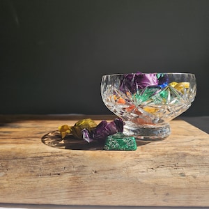 Vintage Cut Crystal Candy Dish: Starburst Pattern Footed Bowl