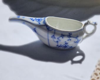 Antique Miniature Blue & White Sauce Boat / Cream Jug – Hand Painted Porcelain (Victorian Era Style)
