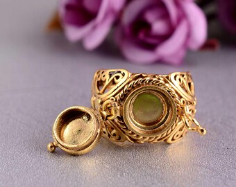 Victorian Poison Ring Gold Filigree Locket Ring, Secret Compartment Ring, Gothic Antique Style Jewelry