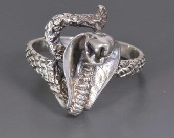Sterlingzilveren slangenring cobraontwerp – statement ring gotische slang, handgemaakte reptielensieraden, verstelbare uniseks ring