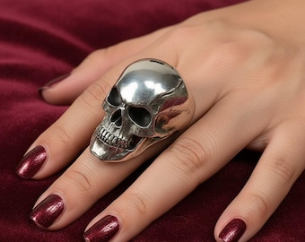 Gedurfde zilveren schedelring – gotische statementsieraden, punkrockring voor mannen en vrouwen, schedelring voor halloween