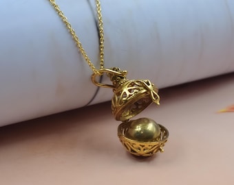 Gold Harmony Ball Necklace • Mexican Bola Pendant • Chime Locket Necklace • Pregnancy Necklace • Filigree Cage Pendant • Gift for Her