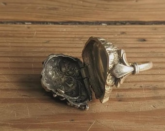 Antique Style Medusa Poison Ring – Victorian Gothic Secret Compartment Ring with Sculpted Face, Mythology Inspired Statement Jewelry