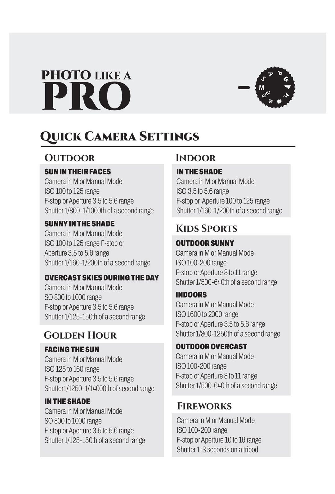 Photo Like a Pro ... Quick Camera Settings - Etsy