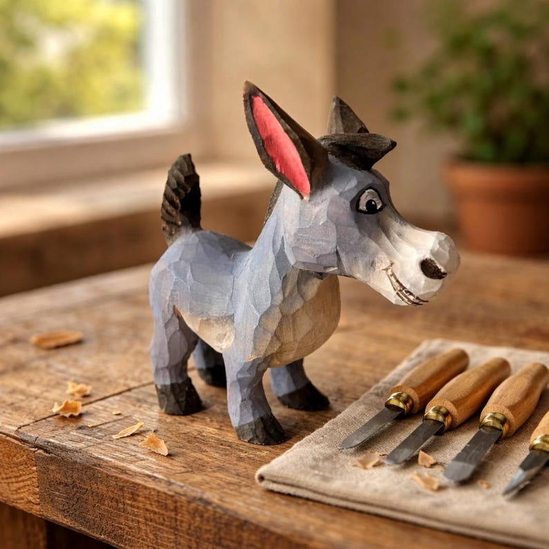 Handmade Wooden Donkey Figurine Rustic