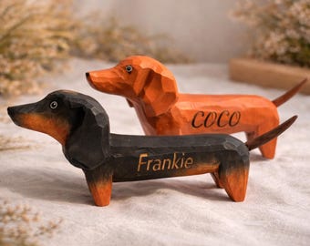 Wooden Dachshund Figurine – Sausage Dog Desk and Shelf Decor- Gift for him