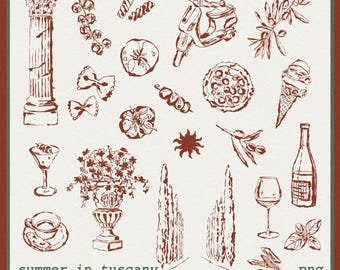 Paquete de ilustraciones de la Toscana dibujadas a mano / Dolce Vita / Italia / SVG PNG (Descarga digital)