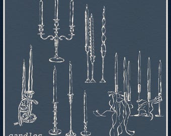 Ilustraciones de velas dibujadas a mano / Paquete digital / SVG PNG (Descarga instantánea)