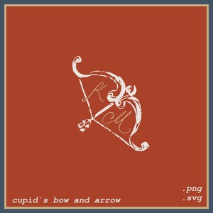 Romantic Cupid's Bow and Arrow Illustration - Hand Drawn Wedding Initial Logo - SVG PNG Download