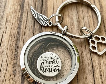 Personalized Pet Fur Memorial Keychain, Dog Fur Memento, Cat Memorial Gift for Woman, Hair Keepsake for Dog Cat Bereavement, Pets Memory