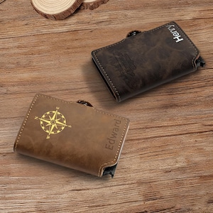 Leather Pop Up Wallet, Personalized Wallets for Men, Fathers Day Gifts for Dad, Monogrammed Wallet, Custom Wallet for Boyfriend, Birthday
