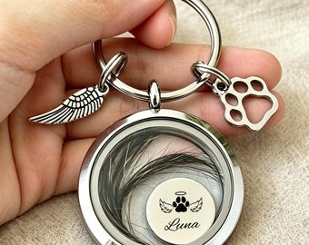 Pet Fur Keychain, Custom Pet Hair Memorial Keychain, Engraved Paw Print Charm, Thoughtful Pet Loss Remembrance Gift, Dog Fur Keepsake Gifts