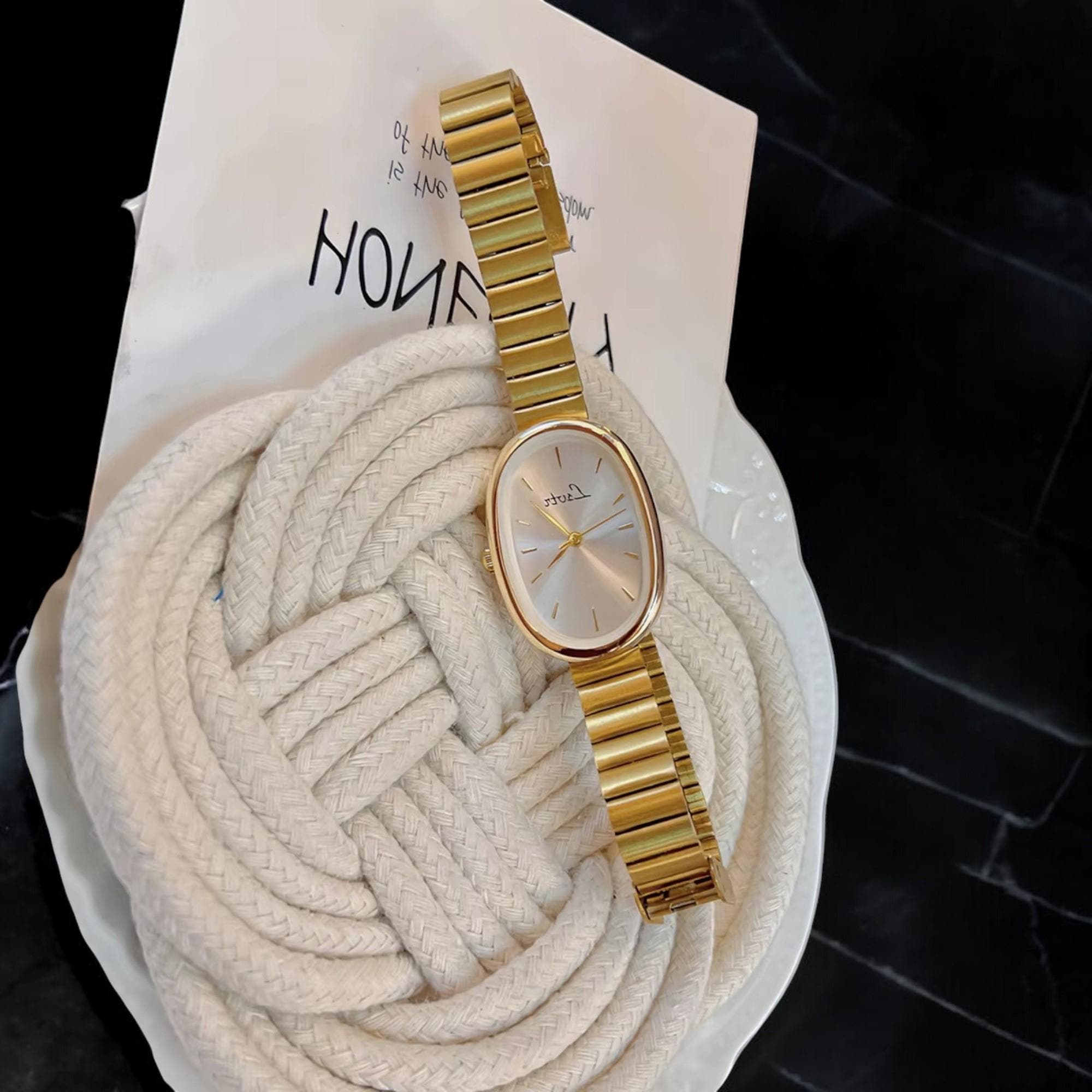 Gold-Tone Oval Dial Bangle Watch, Quartz Movement, 24mm, Water Resistant $_10.JPG?set_id=880000500F main image 2