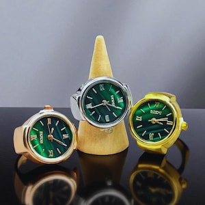 Classic Roman Numeral Green Face Watch Ring Fashion Adjustable Quartz Finger Watch