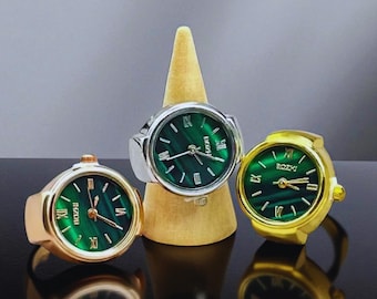Classic Roman Numeral Green Face Watch Ring Fashion Adjustable Quartz Finger Watch