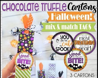 Cute HALLOWEEN Chocolate Truffle Cartons with Mix & Match Tags  | Gift Idea for Friends, Neighbors or Teachers | INSTANT DOWNLOAD