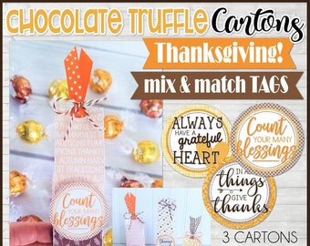 Cute THANKSGIVING Chocolate Truffle Cartons with Mix & Match Tags  | Gift Idea for Friends, Neighbors or Teachers | INSTANT DOWNLOAD