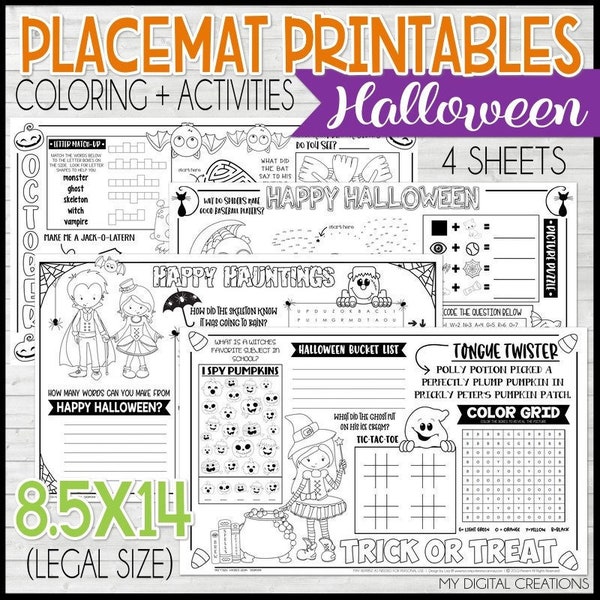 Placemat Activity Sheets {HALLOWEEN} PRINTABLE | Interactive Coloring Page | Restaurant Style Activity Sheet | Great for Kids!