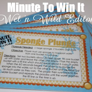 Minute To Win It Wet &#39;n Wild Edition Printable - Family Game Night, Classroom Party Fun Summertime INSTANT DOWNLOAD