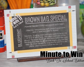 Minute To Win It Back To School Edition Printable - Family Game Night, Classroom Party Summertime INSTANT DOWNLOAD