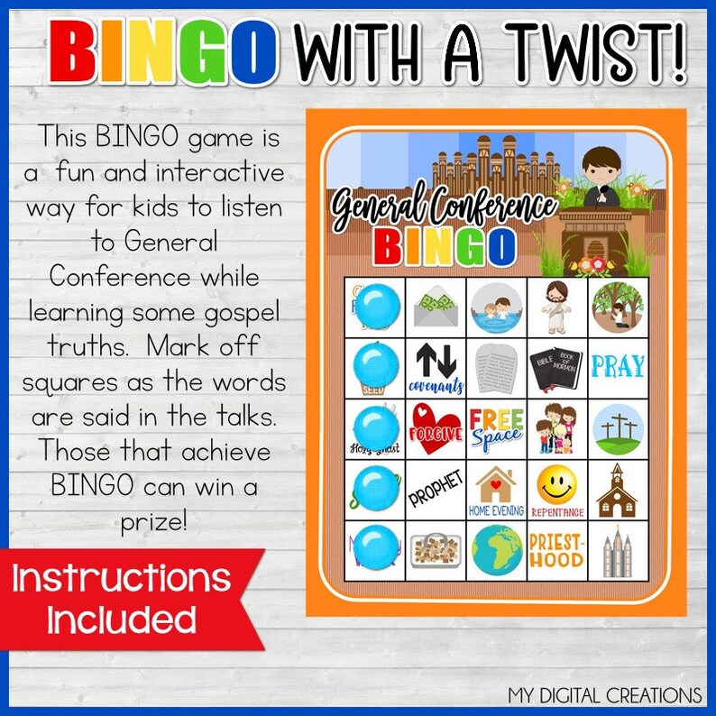 General Conference BINGO | General Conference Activities for Kids | General Conference Printable | LDS Primary Kids image 3