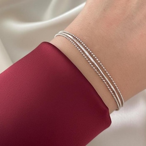 S925 Triple Layer Sterling Silver Chain Bracelet For Woman : Minimalist  Silver Adjustable Jewelry-Christmas gifts